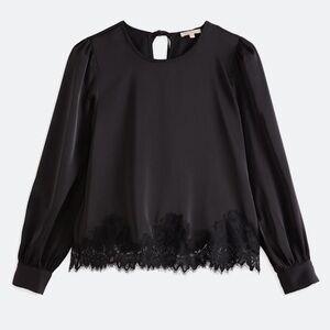 Skies are Blue Bobby Elegant Black Lace Trim Blouse